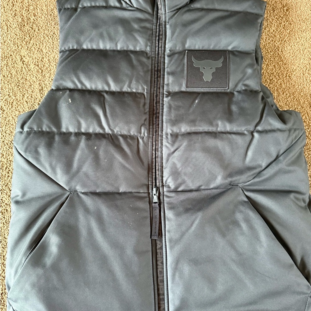 Under Armour Project Rock Black Puffer Vest with Bull Logo